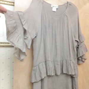 Beige Cream Tiered Rayon Dress L